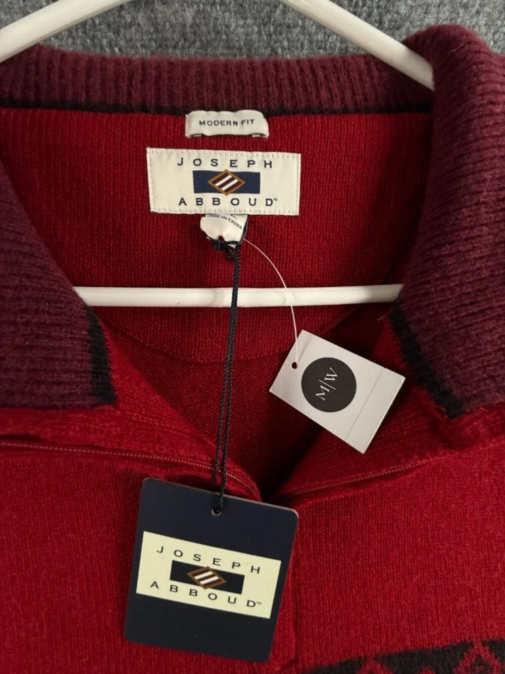 NWT Joseph Abboud Red Fair Isle Wool Blend 1/4 Zip Pullover Sweater 2XL - $80